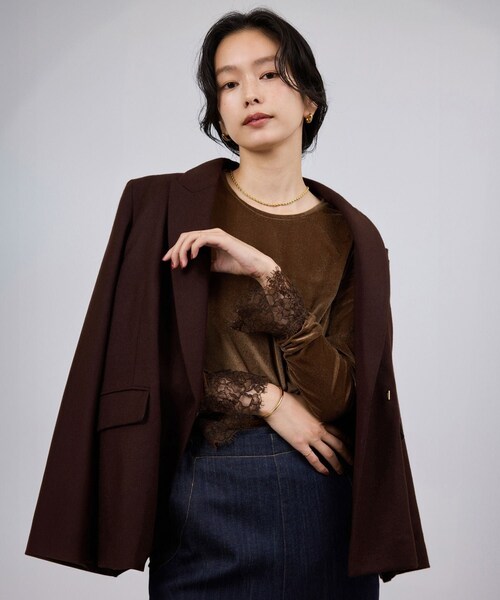 ROPE'（ロペ）の「レース袖シアーベロアカットソー/イージーケア（Tシャツ/カットソー・レディース・ブラック/ブラウン/ピンク系・F）」の2枚目の写真