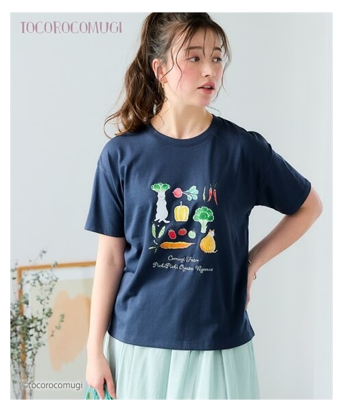 nissen（ニッセン）の「＜大きいサイズ＞【トコロコムギ】にゃんこ半袖Ｔシャツ（Tシャツ/カットソー・レディース・ピンク/黒×ホワイトボーダー/ネイビー・L/LL/3L/4L/5L）」の11枚目の写真