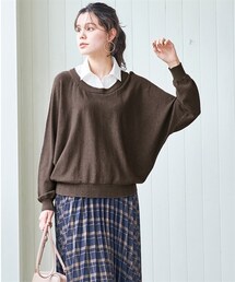 nissen | 優しい肌触りのシャツ衿レイヤード風ドルマンニット(ニット/セーター)