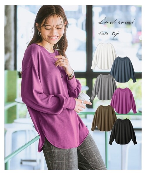 nissen（ニッセン）の「ふんわり軽い裏起毛裾ラウンドトップス＜大きいサイズ有＞（Tシャツ/カットソー・レディース・オフホワイト/ダスティブルー/杢グレー/ピンクパープル/モカカーキ/黒・M/3L/S/L/LL/4L/5L/6L/8L/10L）」の3枚目の写真