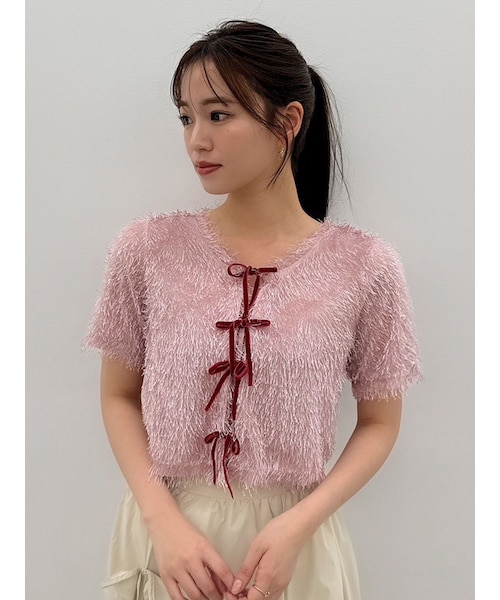 dazzlin（ダズリン）の「コンパクトシャギーリボンカットプルオーバー（Tシャツ/カットソー・レディース・オフホワイト/グレー/チャコールグレー/ブラック/ピンク・F）」の14枚目の写真