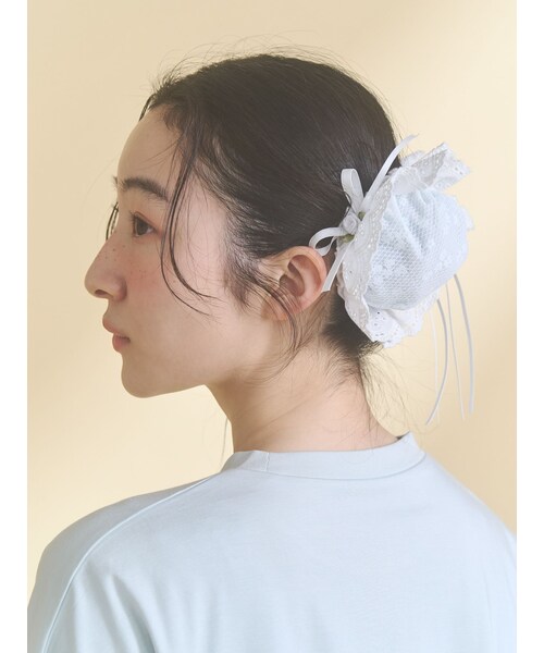 merry jenny（メリージェニー）の「フリルソフトシニヨンキャップ（その他ヘアアクセサリー・レディース・オフホワイト/ブラック/アイスブルー・F）」の6枚目の写真