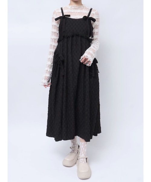 merry jenny（メリージェニー）の「pokopoko ribbon race dress（ドレス・レディース・オフホワイト/ブラック/ピンク/イエロー・F）」の5枚目の写真