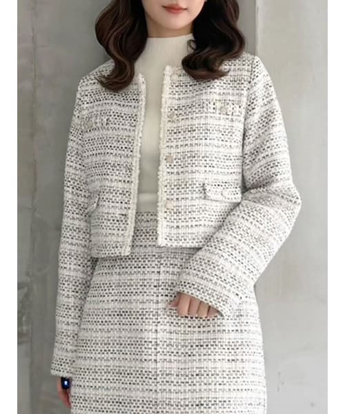 MERCURYDUO（マーキュリーデュオ）の「ツイードノーカラージャケット（テーラードジャケット・レディース・ブラック・S/M）」の2枚目の写真