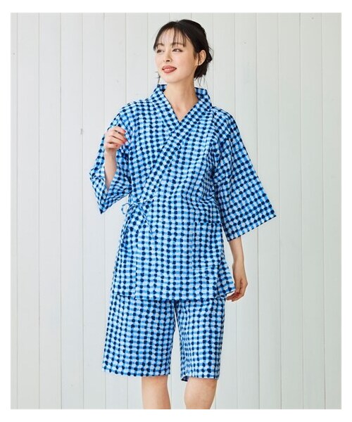 nissen（ニッセン）の「大きいサイズ 甚平（水着/着物・浴衣・レディース・黒系(花柄)/ブルー系(変形格子柄)・L~LL相当/3L~4L相当/5L~6L相当/8L相当/10L相当）」の9枚目の写真