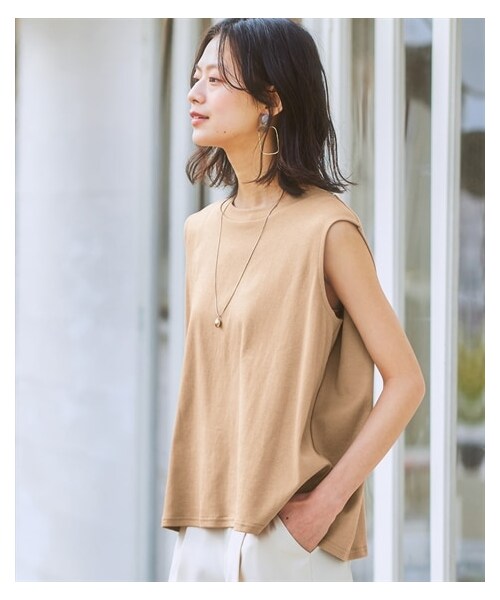 nissen（ニッセン）の「ノースリーブカットソー(綿100％シルケット）（Tシャツ/カットソー・レディース・オフホワイト/黒/サンドベージュ・S/M/L/LL）」の20枚目の写真