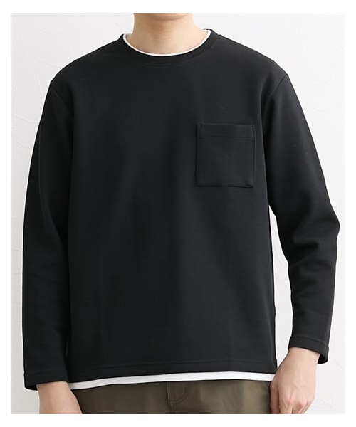 nissen（ニッセン）の「胸ポケット付き鹿の子ポンチ重ね着風プルオーバー長袖Tシャツ（Tシャツ/カットソー・メンズ・ライトグリーン/ブラック・M/L/LL）」の4枚目の写真