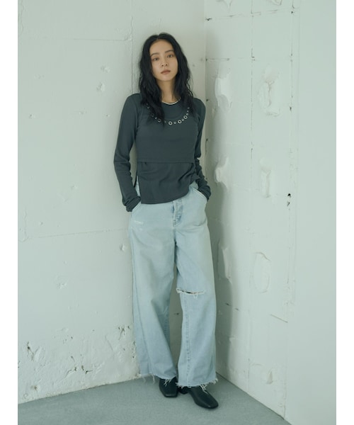 Ungrid（アングリッド）の「クラッシュデザインカーブデニム（デニムパンツ・レディース・ブラック/アイスブルー・24ｲﾝﾁ/25ｲﾝﾁ/26ｲﾝﾁ）」の10枚目の写真