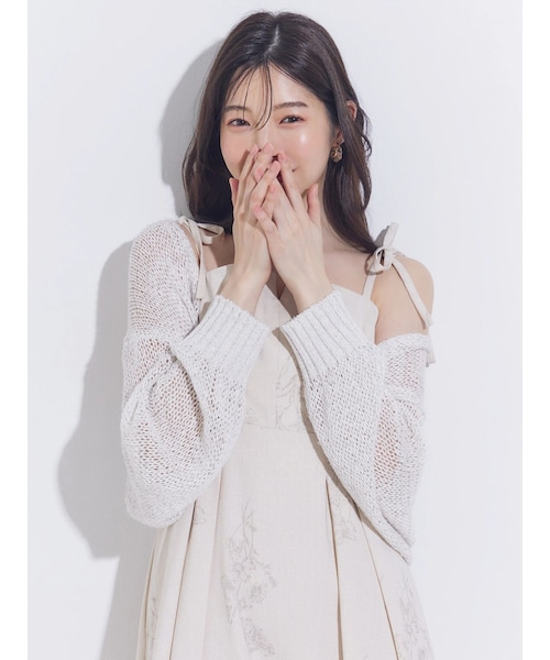 MERCURYDUO（マーキュリーデュオ）の「透かし編みラメ混ボレロカーディガン（カーディガン/ボレロ・レディース・オフホワイト/ライトグレー/ブラック/ピンク/アイスブルー/チャコールグレー・F）」の14枚目の写真