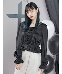 FRONTレースアップペプラムブラウス(セットアップ可能)