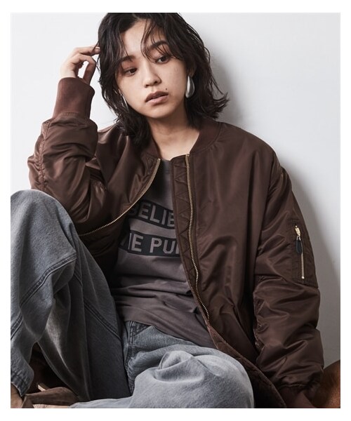 nissen（ニッセン）の「MA‐1ロングブルゾン シックスタイル（大きいサイズ対応）（ジャケット/アウター・レディース・ブラウン/カーキ・M/L/LL/3L/4L/5L/6L/8L/10L）」の19枚目の写真