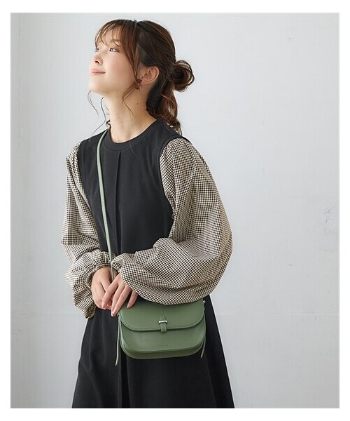 nissen（ニッセン）の「異素材使いボリューム袖カットソーロング丈ワンピース＜大きいサイズ有＞（ワンピース・レディース・チャコール×グレンチェック/黒×ギンガムチェック/ネイビー×ストライプ/黒×黒系花柄/黒×ドット/チャコールグレー×チェック/[ドロップ]ベージュ系×ベージュチェック・S/M/L/LL/3L/4L/5L/6L）」の18枚目の写真