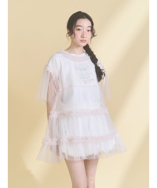merry jenny（メリージェニー）の「チュールティアードチュニック（チュニック・レディース・オフホワイト/チャコールグレー/ピンク/ブルー・F）」の8枚目の写真