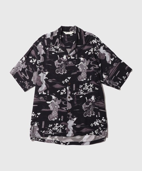 ADAM ET ROPE'(アダムエロペ)の「BLACK ALOHA レーヨンチリメンオープンカラーシャツ(シャツ/ブラウス・メンズ・ブラック系・L/M)」の6枚目の写真