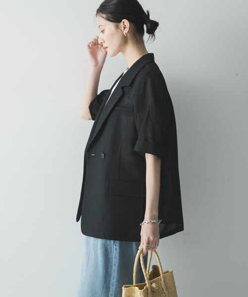 URBAN RESEARCH(アーバンリサーチ)の「シアーメッシュハーフスリーブジャケット(テーラードジャケット・レディース・BEIGE/D.NAVY・Free)」の22枚目の写真