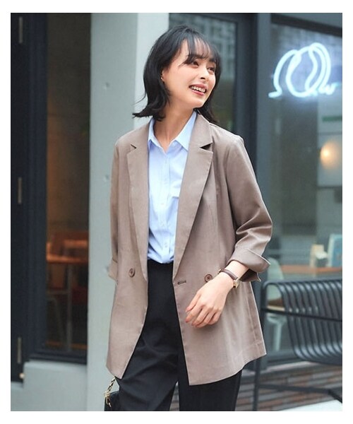 nissen（ニッセン）の「大きいサイズ リネンライクテーラードジャケット（抗菌防臭テープ付き）（テーラードジャケット・レディース・モカグレー/チャコールグレー・L/LL/3L/4L/5L/6L/8L/10L）」の13枚目の写真