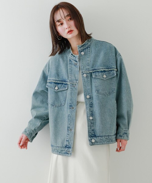 SENSE OF PLACE by URBAN RESEARCH(センスオブプレイスバイアーバンリサーチ)の「ルーズノーカラーデニムジャケット(デニムジャケット・レディース・L.INDIGO/D.INDIGO/BLACK・one)」の14枚目の写真