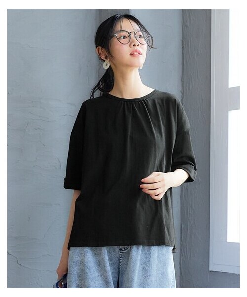 nissen（ニッセン）の「＜大きいサイズ＞綿100％ドビーバック切替トップス（Tシャツ/カットソー・レディース・黒/グレー/ピンク・L/LL/3L/4L/5L/6L/8L/10L）」の6枚目の写真