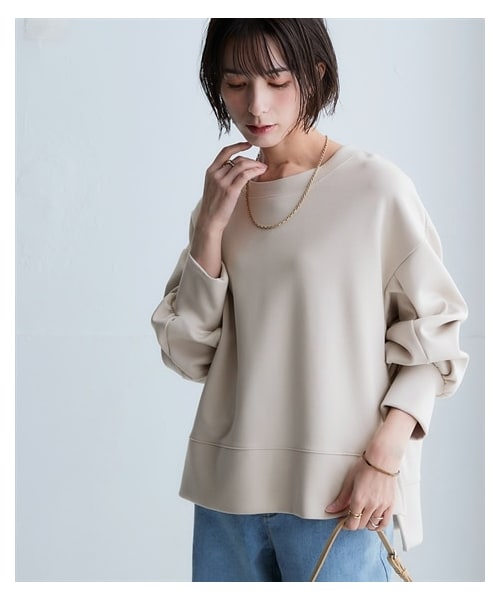 nissen（ニッセン）の「なめらかポンチ素材　サイドスリットプルオーバー（セットアップ可能）＜大きいサイズ有＞（Tシャツ/カットソー・レディース・黒/グレイッシュブルー/杢チャコールグレー/ディープグリーン/モカ/グレイッシュパープル/オフホワイト/グレージュ/パステルレモン・S/M/L/LL/3L/4L/5L/6L/8L/10L）」の13枚目の写真