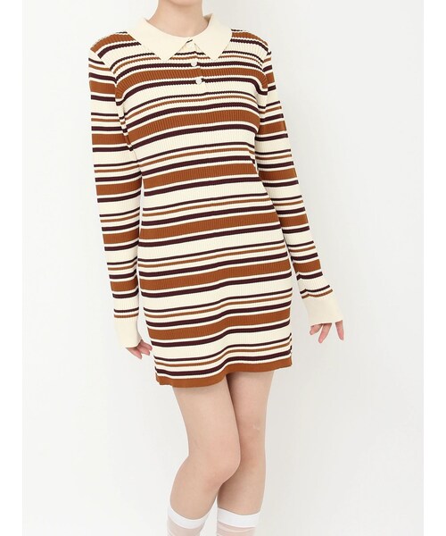 CALNAMUR（カルナムール）の「マルチボーダーポロニットワンピース（ワンピース・レディース・ピンク/ブルー/ブラウン・F）」の5枚目の写真