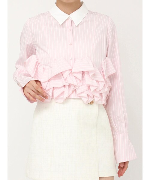 dazzlin（ダズリン）の「ウェーブフリルショートシャツ（シャツ/ブラウス・レディース・オフホワイト/ピンク/ブルー・F）」の5枚目の写真