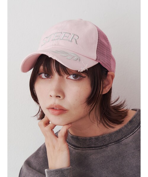 jouetie（ジュエティ）の「ヴィンテージライクロゴメッシュキャップ（キャップ・レディース・ピンク/ネイビー/ベージュ・F）」の2枚目の写真