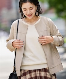 フェイクスエードノーカラーライダースジャケット＜大きいサイズ有＞