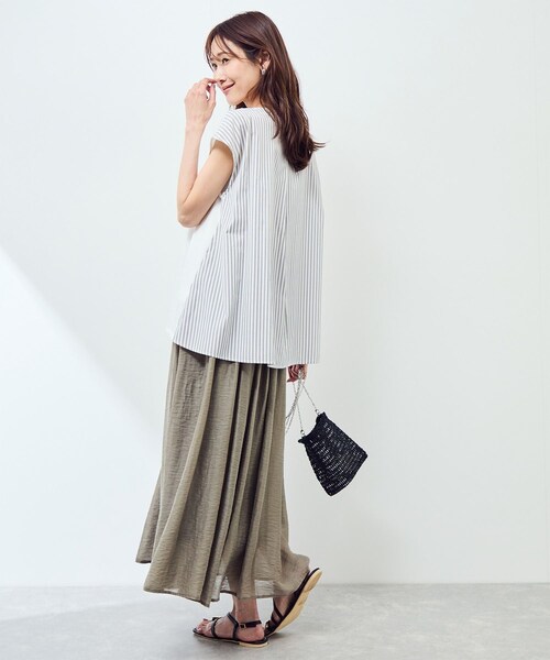 ROPE' PICNIC(ロペピクニック)の「ストライプドッキングフレンチスリーブプルオーバー(Tシャツ/カットソー・レディース・ホワイト系/ネイビー・38)」の11枚目の写真