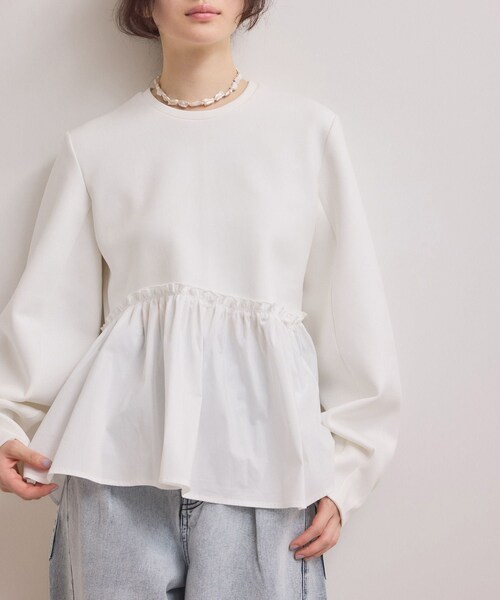 ADAM ET ROPE'(アダムエロペ)の「【WEB限定】ペプラムコンビプルオーバー(Tシャツ/カットソー・レディース・ブラック/ホワイト/キャメル・F)」の19枚目の写真