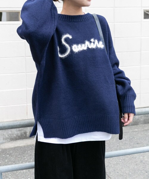 ITEMS URBANRESEARCH（アイテムズ アーバンリサーチ）の「クルーネックロゴニットプルオーバー（ニット/セーター・レディース・L.GRY/NVY/YEL・Free）」の5枚目の写真