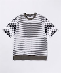 nissen | リブ付ミドルウェイト綿１００％オーバーサイズ５分袖ボーダーTシャツ(Tシャツ/カットソー)