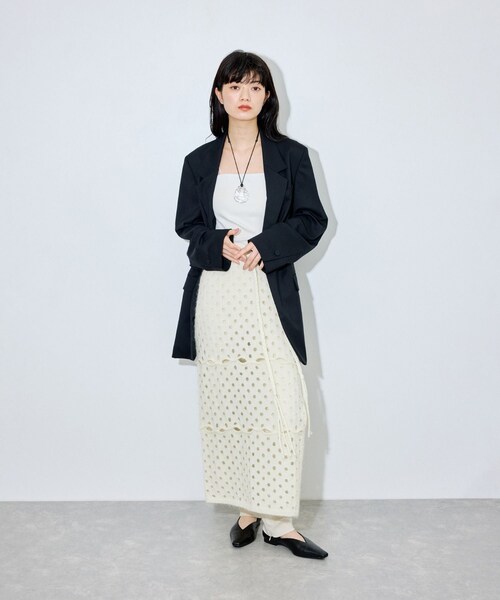 ADAM ET ROPE'（アダムエロペ）の「モヘアmixオープンワークスカート（スカート・レディース・ブラック/オフホワイト・F）」の4枚目の写真