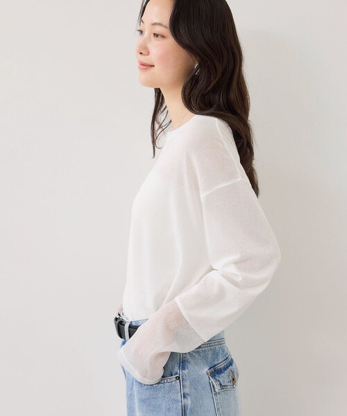 VIS（ビス）の「ラメメッシュスリーブ切り替えシアーロンT（Tシャツ/カットソー・レディース・ブラック/ライトグレー/ホワイト/ピンク・F）」の16枚目の写真