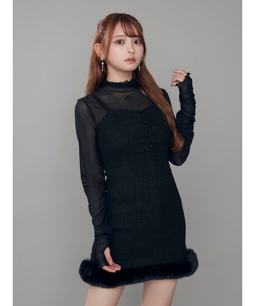 EATME（イートミー）の「フェイクファー付きミニジャンスカ（ジャンパースカート・レディース・オフホワイト/ブラック・M/S）」の3枚目の写真