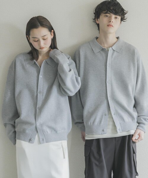 SENSE OF PLACE by URBAN RESEARCH（センスオブプレイスバイアーバンリサーチ）の「『ユニセックス』『洗濯可』スウェットライクポロカーディガン（カーディガン/ボレロ・メンズ・L.GRAY/MINT/NAVY・M/L）」の6枚目の写真