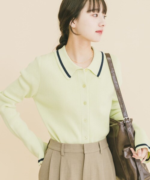 ITEMS URBANRESEARCH（アイテムズ アーバンリサーチ）の「配色ポロニット（ニット/セーター・レディース・GRY/NVY/MELON・Free）」の2枚目の写真