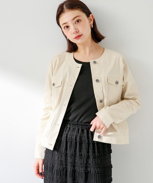 URBAN RESEARCH Sonny Label（アーバンリサーチサニーレーベル）の「ナチュラルストレッチノーカラーコットンジャケット（ノーカラージャケット・レディース・アイボリー/ブルーグレー/ベージュ・FREE）」の7枚目の写真