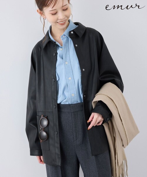 ROPE' PICNIC(ロペピクニック)の「【emur/エミュール・J'aDoRe限定】シンセティックレザージャケット(その他アウター・レディース・ブラック/ベージュ系・38)」の2枚目の写真