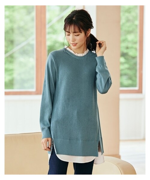 nissen（ニッセン）の「フリル衿重ね着風ニットチュニック（ニット/セーター・レディース・スモーキーブルー系/杢グレー系/ネイビー系/マスタード系・L/LL/3L/4L/5L/6L/8L/10L）」の11枚目の写真