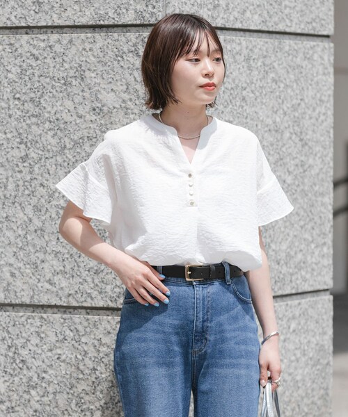 URBAN RESEARCH(アーバンリサーチ)の「フレンチスリーブスキッパーブラウス(シャツ/ブラウス・レディース・OFF WHITE/BLACK DOT/SAX・Free)」の11枚目の写真