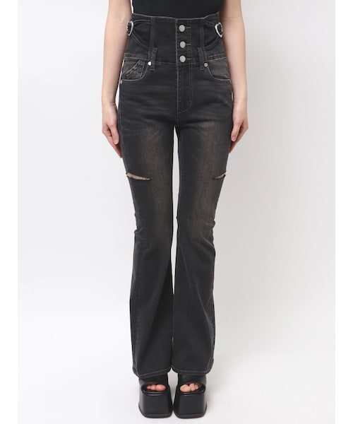 EMODA（エモダ）の「HIGH CUT H/W FLARE PAGGINGS（デニムパンツ・レディース・ブラック/ブルー/アイスブルー・XS/S/M）」の3枚目の写真