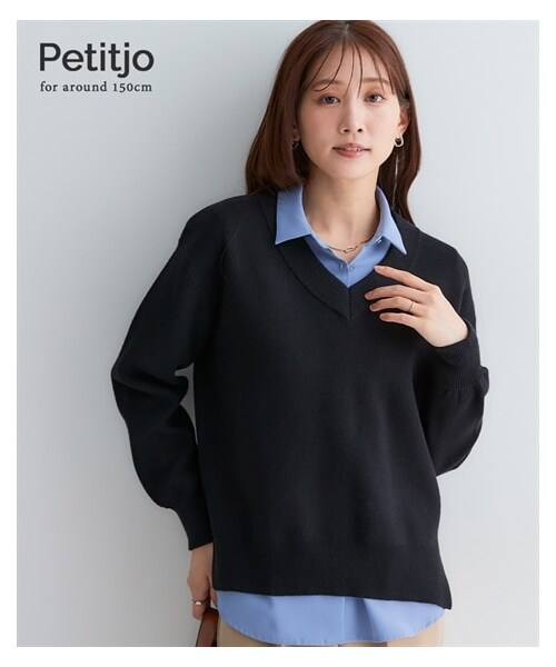 nissen（ニッセン）の「小さいサイズ　スウェットライクVネックニット　低身長さん・小柄女性（ニット/セーター・レディース・ミルクベージュ/杢グレー/バーガンディー/ブラック/杢モカ/オートミール杢・PSS/PS）」の20枚目の写真