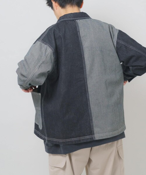 ITEMS URBANRESEARCH（アイテムズ アーバンリサーチ）の「ヒッコリー×デニム切替ワークジャケット（デニムジャケット・メンズ・BLK/NVY・M/L）」の11枚目の写真