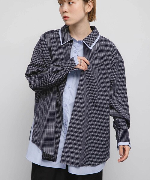KBF（ケイビーエフ）の「チェックレイヤードBIGシャツ（シャツ/ブラウス・レディース・OFF×OFF/NAVY×BLUE/BROWN×BEG・one）」の22枚目の写真