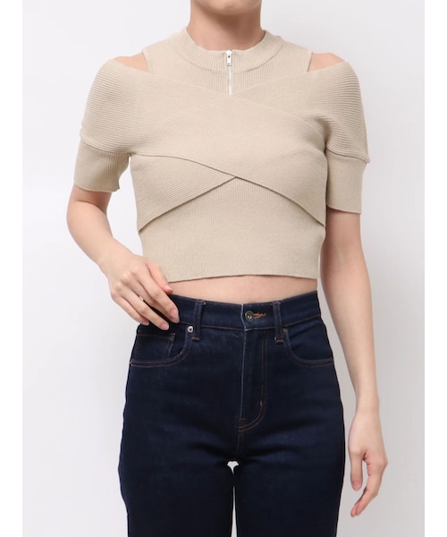 MURUA（ムルーア）の「ZIPカシュクールハーフニット（ニット/セーター・レディース・ブラック/ダークオレンジ/ブルー/ベージュ・F）」の2枚目の写真