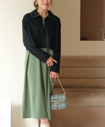 nissen | 大きいサイズ 2点セット（ショート丈ハーフジップトップス+ジャンパースカート）(Tシャツ/カットソー)