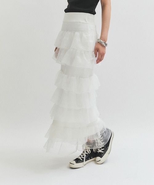 ADAM ET ROPE'（アダムエロペ）の「シアーフリルスカート（スカート・レディース・ブラック/ホワイト/ダークブラウン・F）」の16枚目の写真