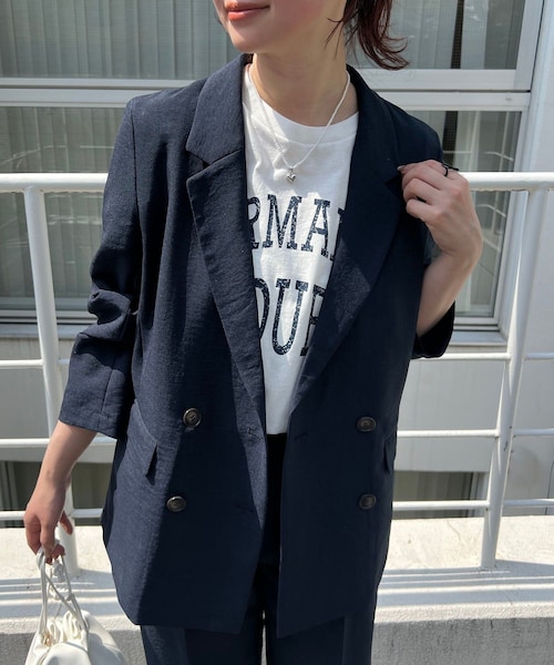 VIS（ビス）の「美easyリネンライクテーラードジャケット/イージーケア・接触冷感・セットアップ対応（テーラードジャケット・レディース・ブラック/キナリ/カーキ系/オレンジ系/ネイビー/チャコール・M/S）」の4枚目の写真