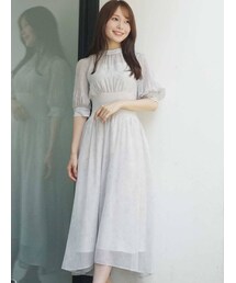 MERCURYDUO | オープンショルダーウエストリブ切替花柄ワンピース(ワンピース)