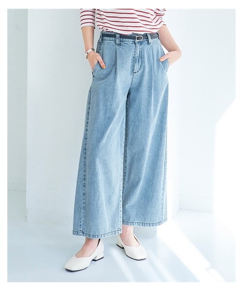 nissen（ニッセン）の「大きいサイズ 【すっきり魅せ設計】綿１００％アンクル丈デニムワイドパンツ（ゆったりヒップ）（選べる２レングス）（デニムパンツ・レディース・ブリーチ/インディゴブルー/オーバーダイブラウン・L/LL/3L/4L/5L/6L/8L/10L）」の3枚目の写真